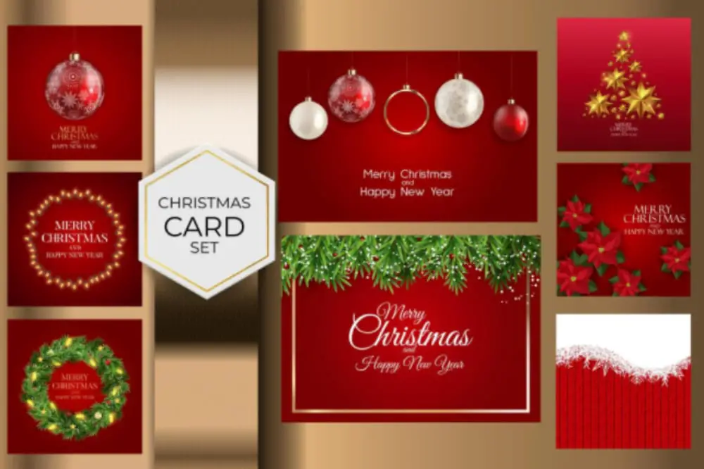 Creative Postcard Templates for the Holiday Season: Christmas Card Set in Red