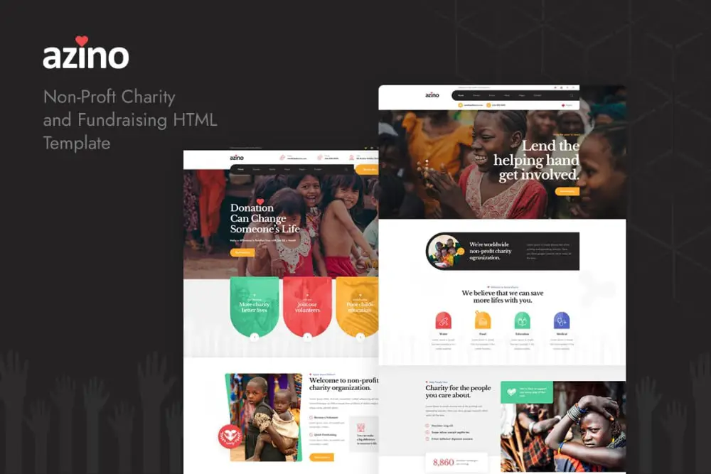 Useful HTML Themes for Charity Events: Azino - Nonprofit Charity HTML Template