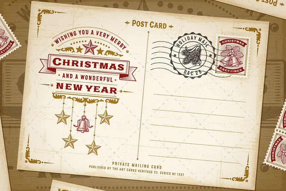 Creative Postcard Templates for the Holiday Season: Vintage Christmas Typography Postcard
