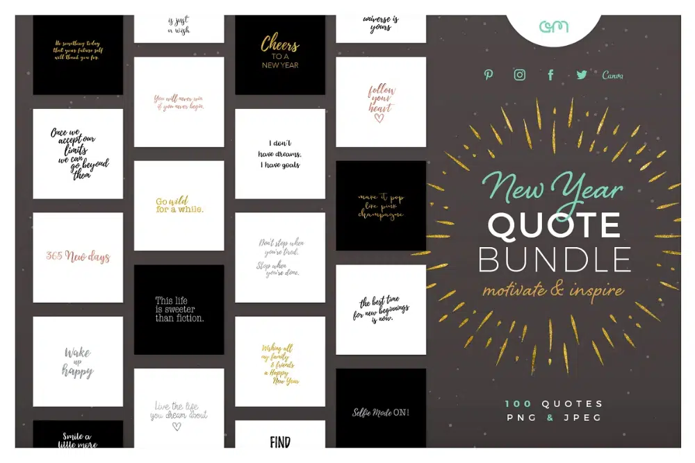 8. CreativeMarket: New Year Inspirational Quote Post Bundle