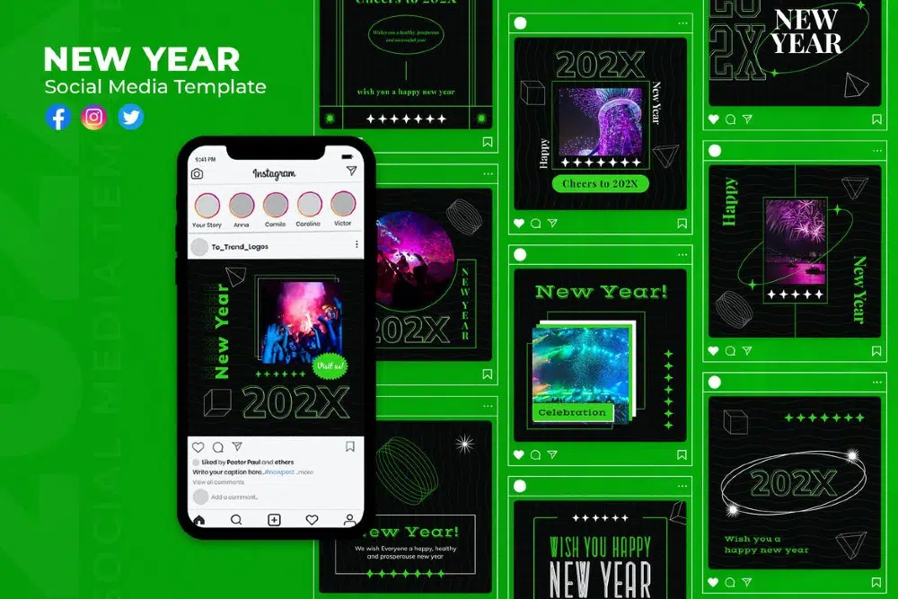 1. Envato: New Year Social Media Template Bundle