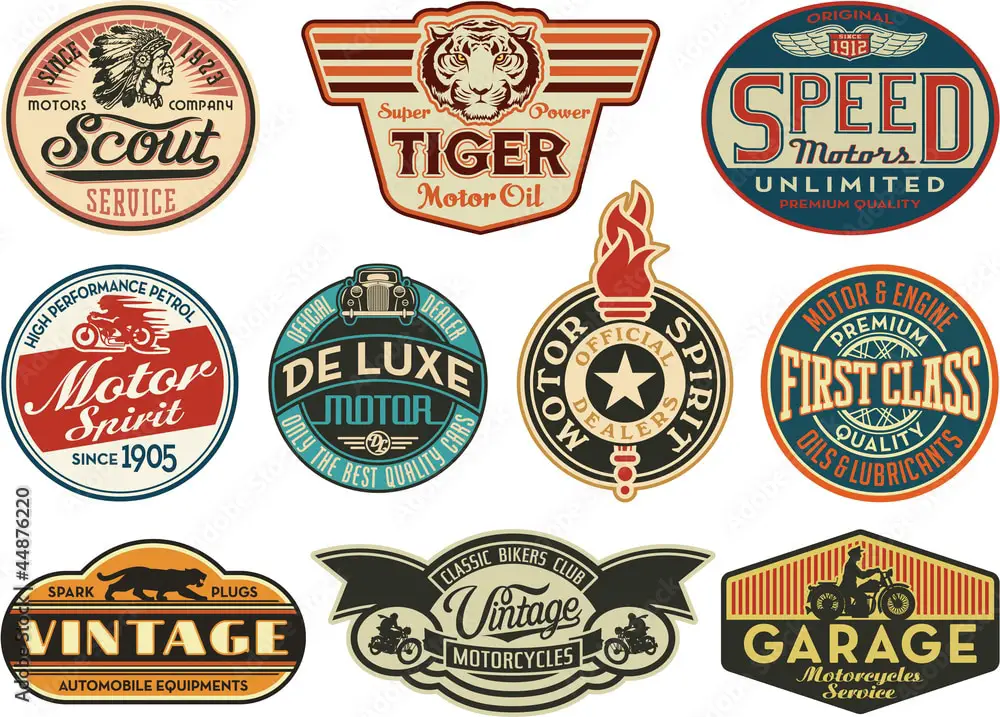 20 Free Retro & Vintage Vectors: Set of Vintage Labels with Motor Company Theme