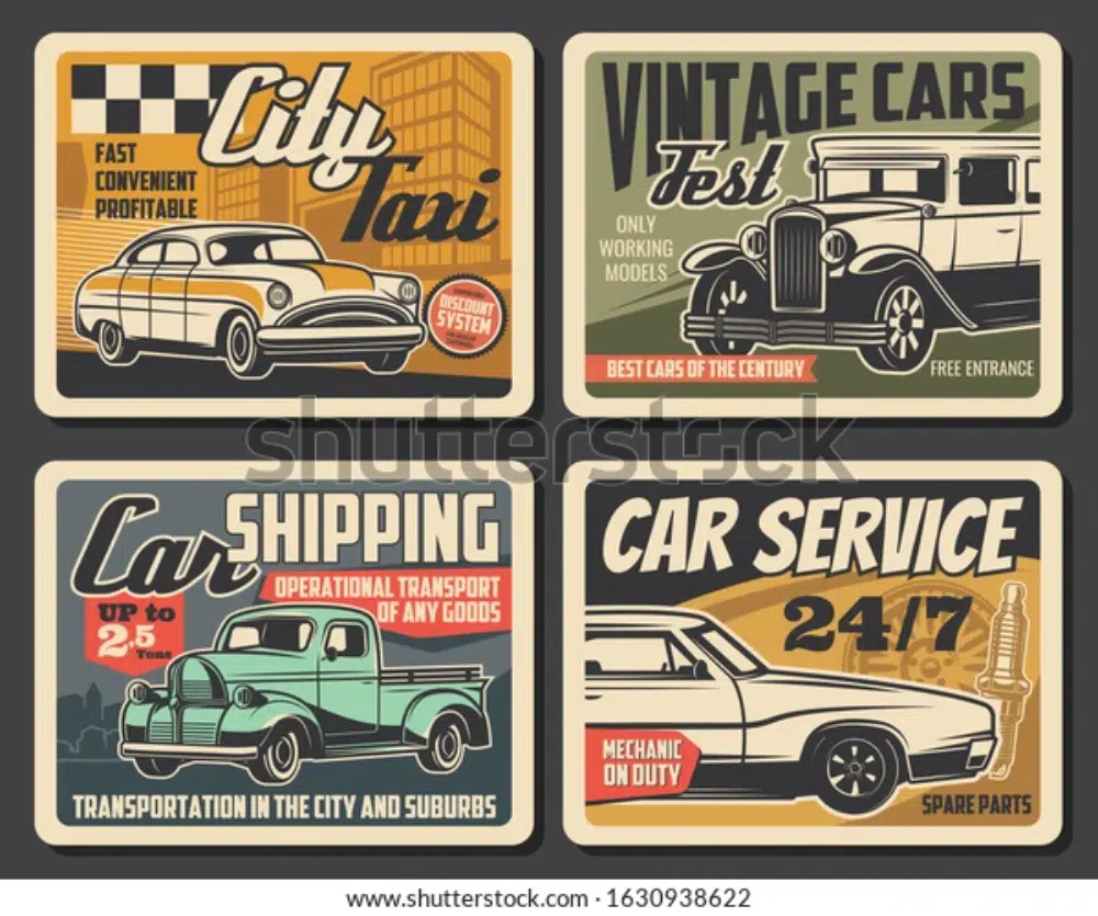20 Free Retro & Vintage Vectors: Free Vintage Car Services Retro Vector Posters