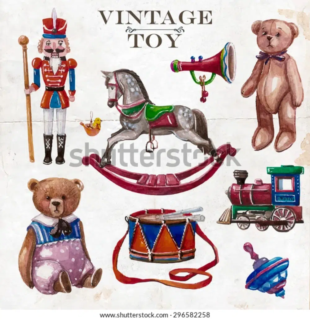20 Free Retro & Vintage Vectors: Hand-drawn Set Of Vintage Toys On Old Paper