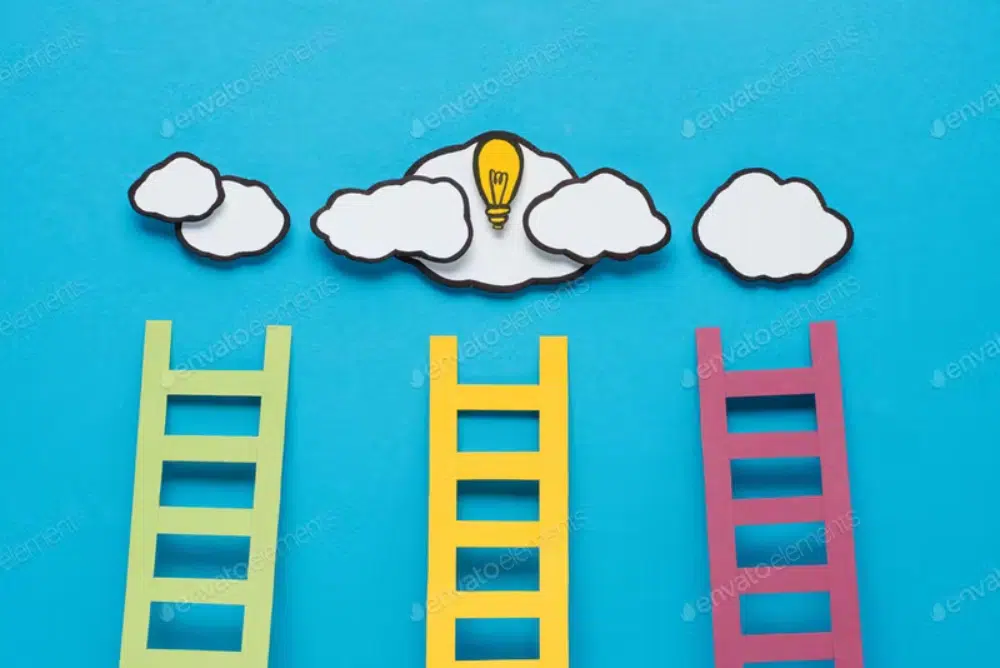 Free Motivational Wallpapers to have for 2022:  Ladders Towards Clouds & Light Bulb Idea Image