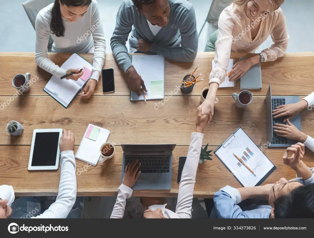 Free Stock Images to use for Website Hero Images:  Business Meeting Top View Image