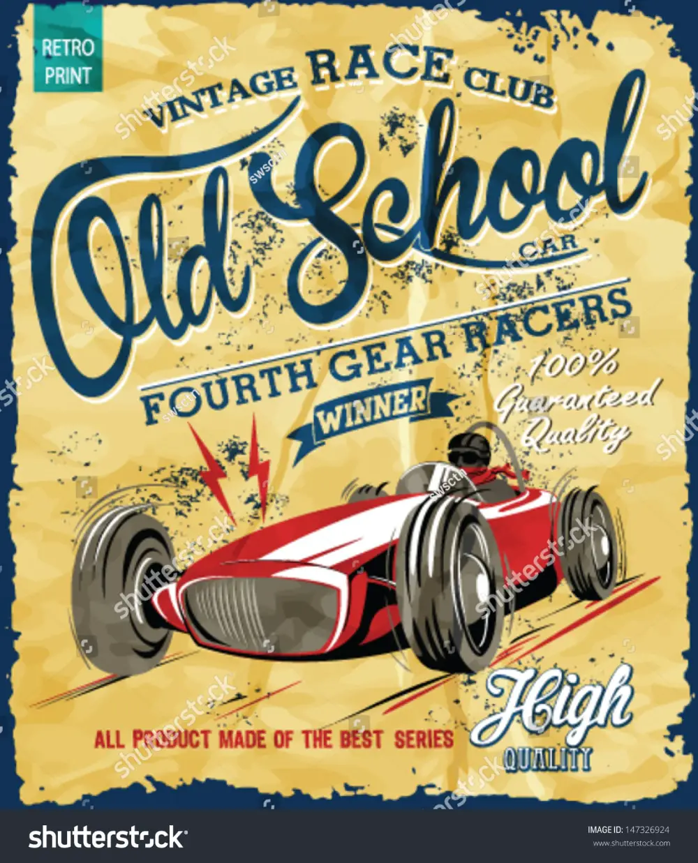 20 Free Retro & Vintage Vectors: Vintage Race Car Print Poster With "Old School" Text