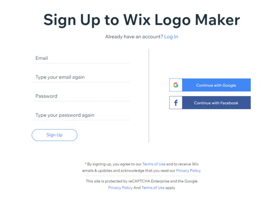Wix Logo Maker Step by Step Tutorial: Sign up page