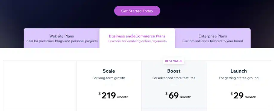 Editor X Business & eCommerce Plans
