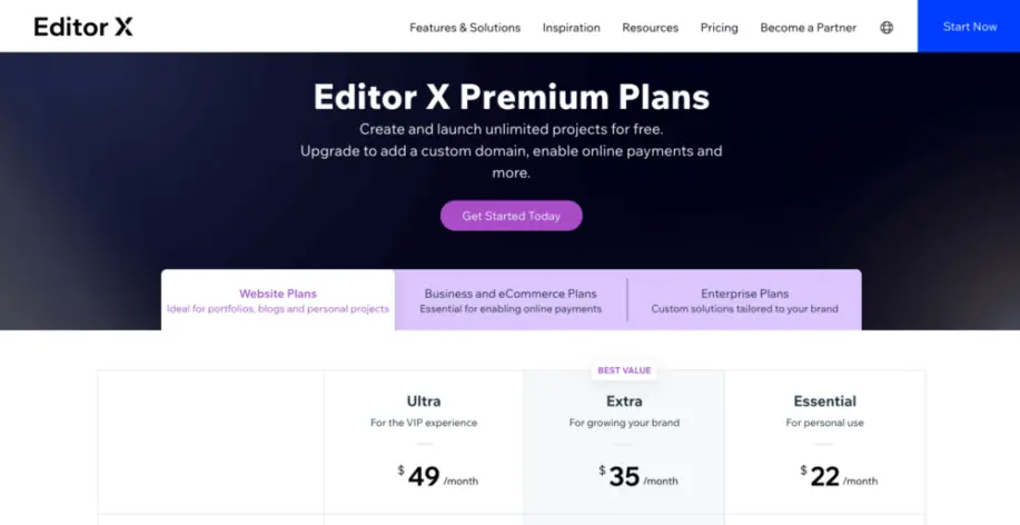 Editor X Pricing and Plans