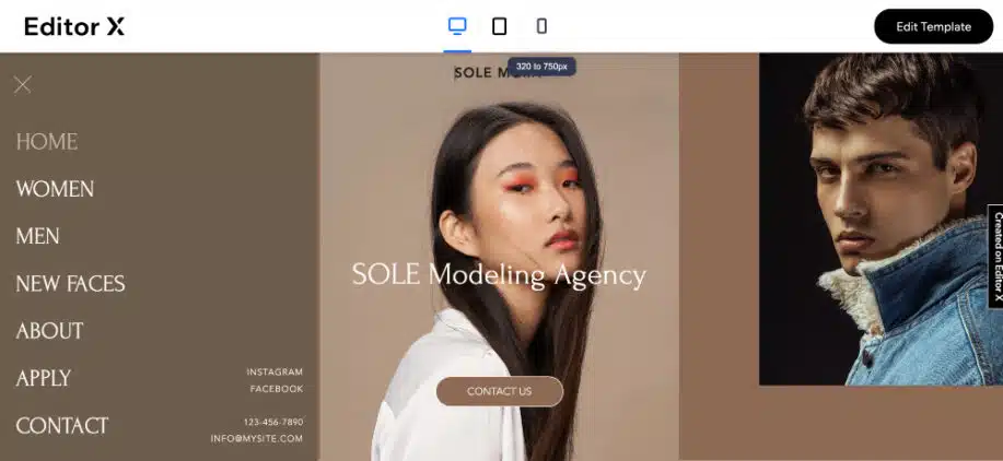Editor X Modeling Agency Template